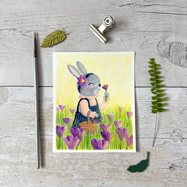 Original Rabbit Painting - Gouache Painting - One of a kind