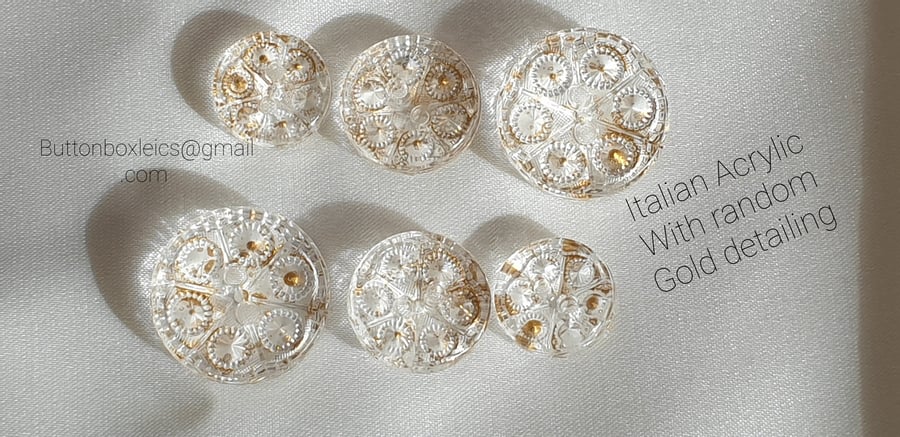 12.5mm 15mm 19mm Italian Glass looking(Acrylic) buttons with random gold design