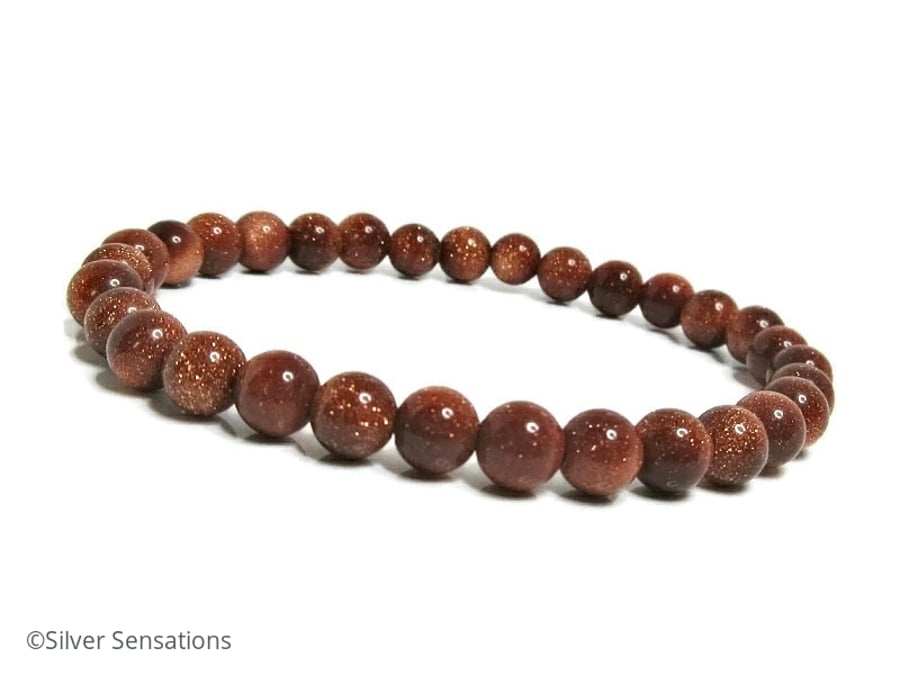 Sparkly Brown Goldstone Sandstone Beads Stretchy Bracelet