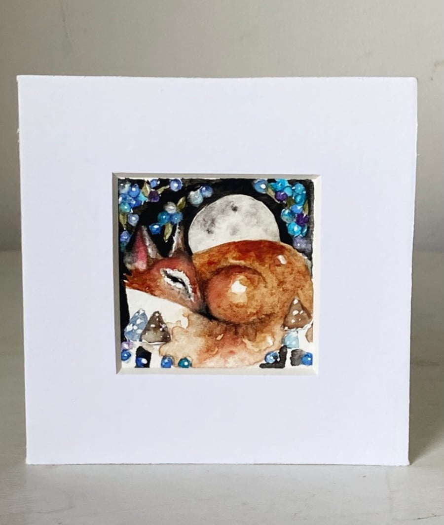 AECO Original Resting Fox with Mushrooms Watercolour 