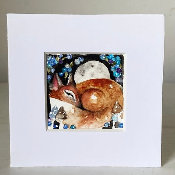 AECO Original Resting Fox with Mushrooms Watercolour 
