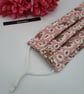 Face mask,  medium, nose wire, 3 layer, adjustable, washable in pink flower  - Image 3