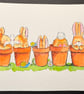 Hand watercoloured card topper from Penny Black stamp - bunnies in flowerpots