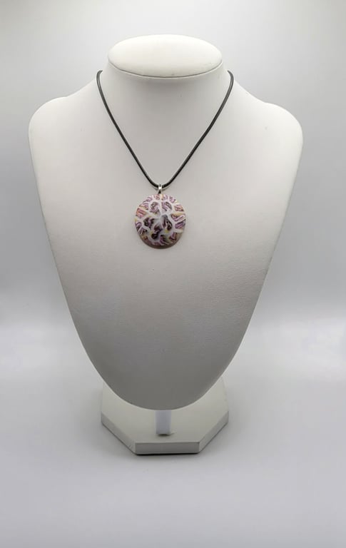 Polymer clay pendant necklace handmade jewellery 30 mm convex