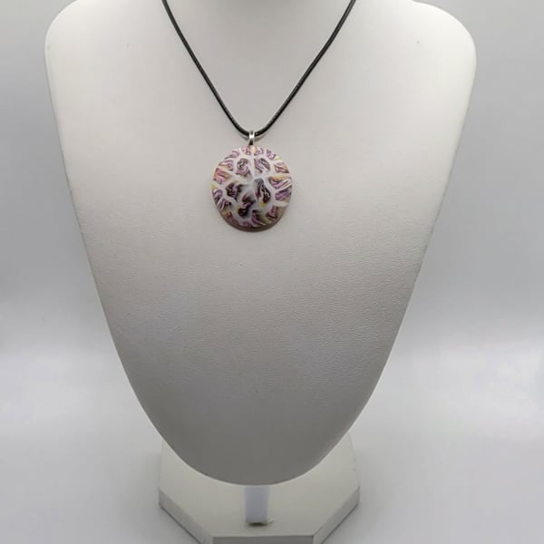 Polymer clay pendant necklace handmade jewellery 30 mm convex