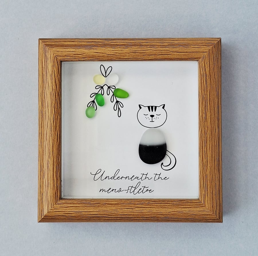 Mini "Meow-stletoe" Christmas Art - Wood Frame