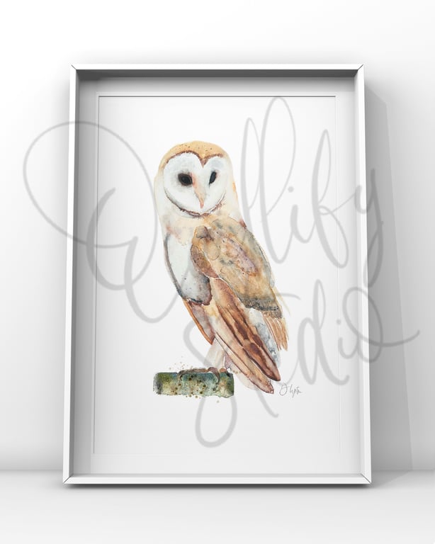 Watercolour Print Barn Owl Noble