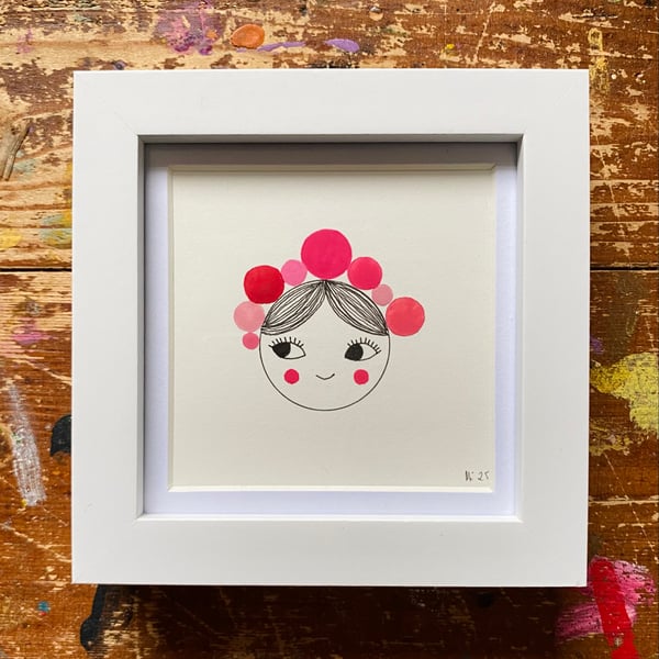Pinky Pom Pom - Framed Original mini illustration.