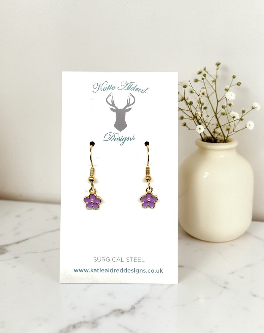 Image of Charm Earrings - Mini Daisy - Purple 
