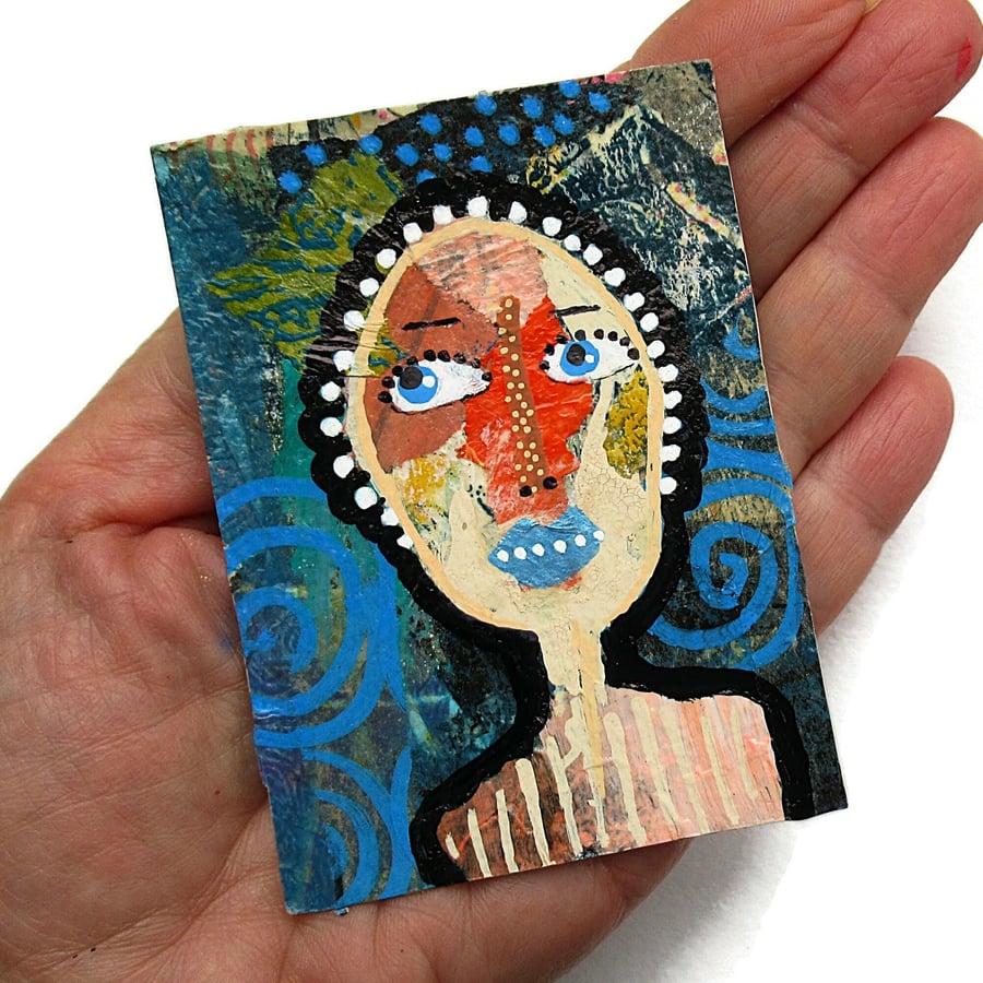 Expressionist Face ACEO Weird Surreal Original Miniature Figurative Art