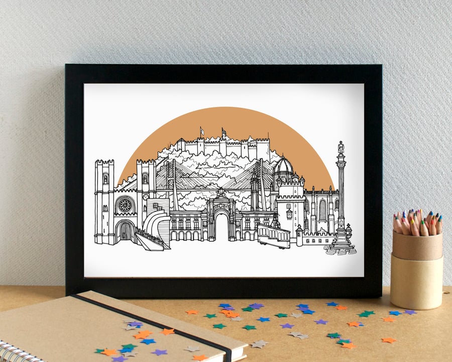 Lisbon Skyline Art Travel Print