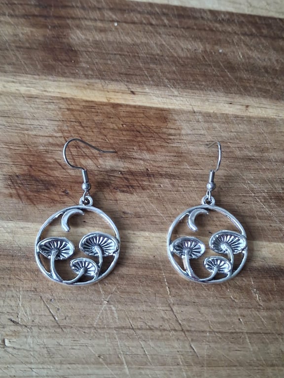 Toadstool Hoop Earrings – Handmade OOAK Gift for Her, Quirky earrings OOAK