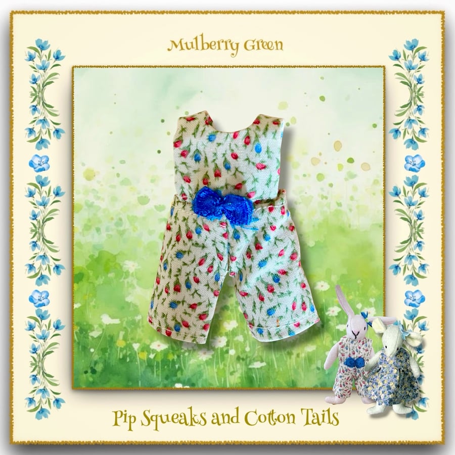 Blue and Pink Flowered Dungarees to fit the Pip Squeaks and Cotton Tails 