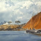 Original Watercolour Seascape. Breton Fishing Boat . Nautical Wall Art. 15x11 in