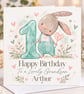 Personalised 1st Birthday Card, Cute Bunny Rabbit Card, Any Name & Relation