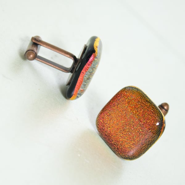 Red and Orange Dichroic Glass Cufflinks - 4035