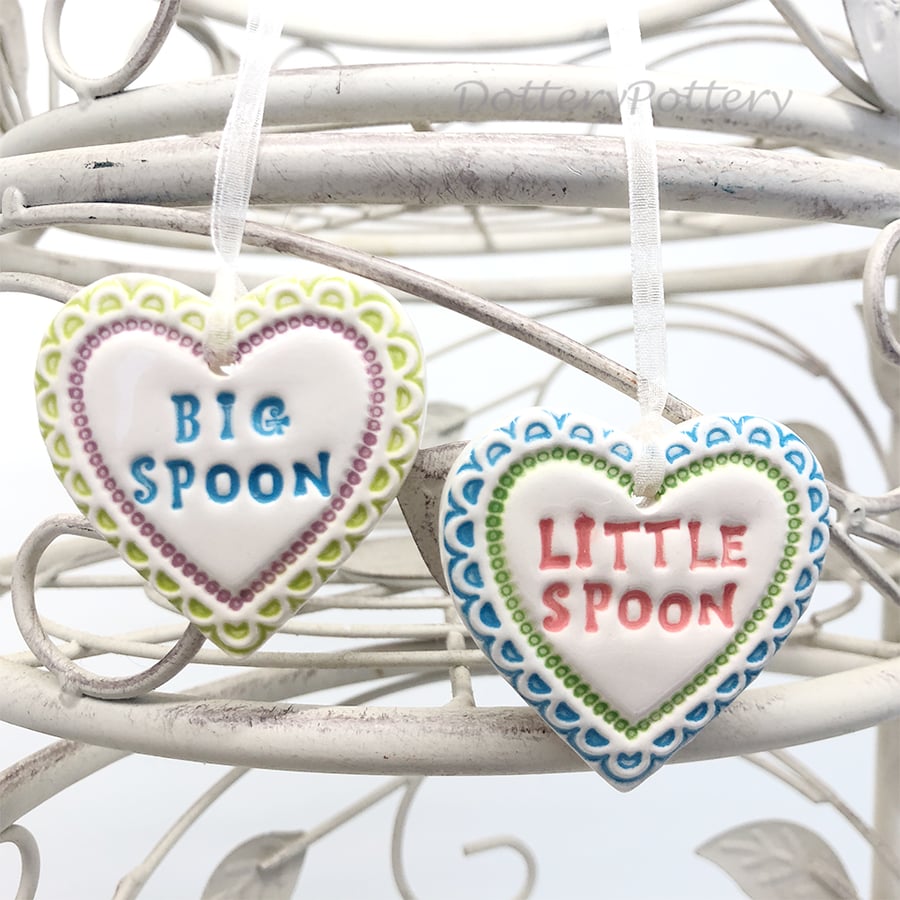 Set of two pottery hearts Big Spoon and Little Spoon alternative valentine