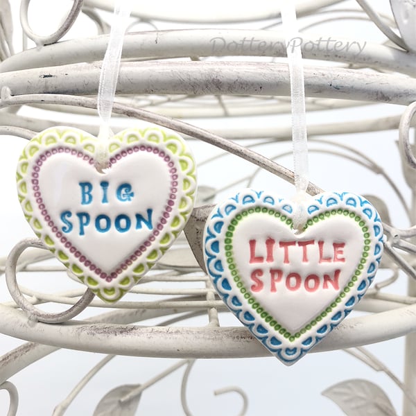 Set of two pottery hearts Big Spoon and Little Spoon alternative valentine