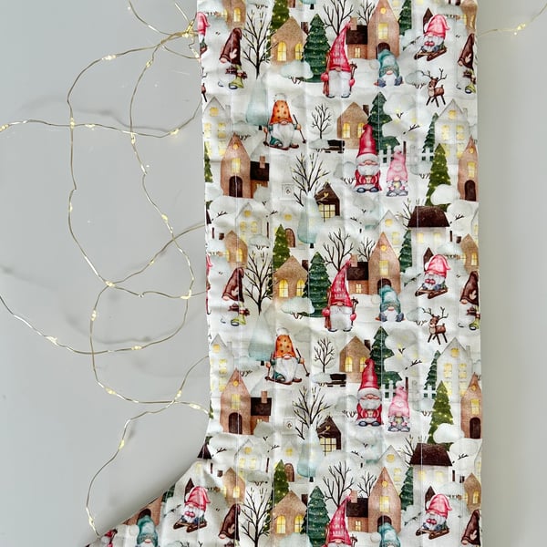 Quilted Christmas Stocking, Gonk snowy village.
