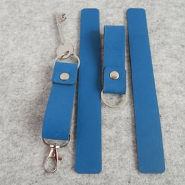 Blue Leather Keyring Set, Key Fob & Bookmark Set. Gifts for Men. Gift Set. 