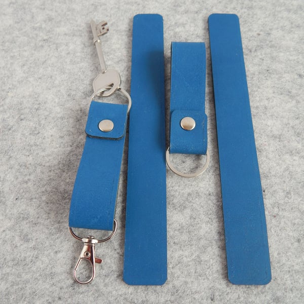 Blue Leather Keyring Set, Key Fob & Bookmark Set. Fathers Day Gift Set. 