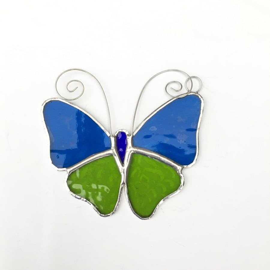 Stained Glass Butterfly Suncatcher - Handmade Decoration - Turquoise and Lime