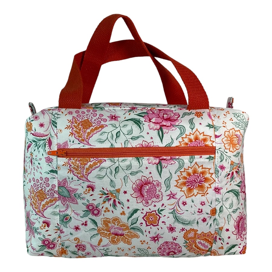 Large wash bag in Liberty cotton, floral toiletries bag with handles and pocket.