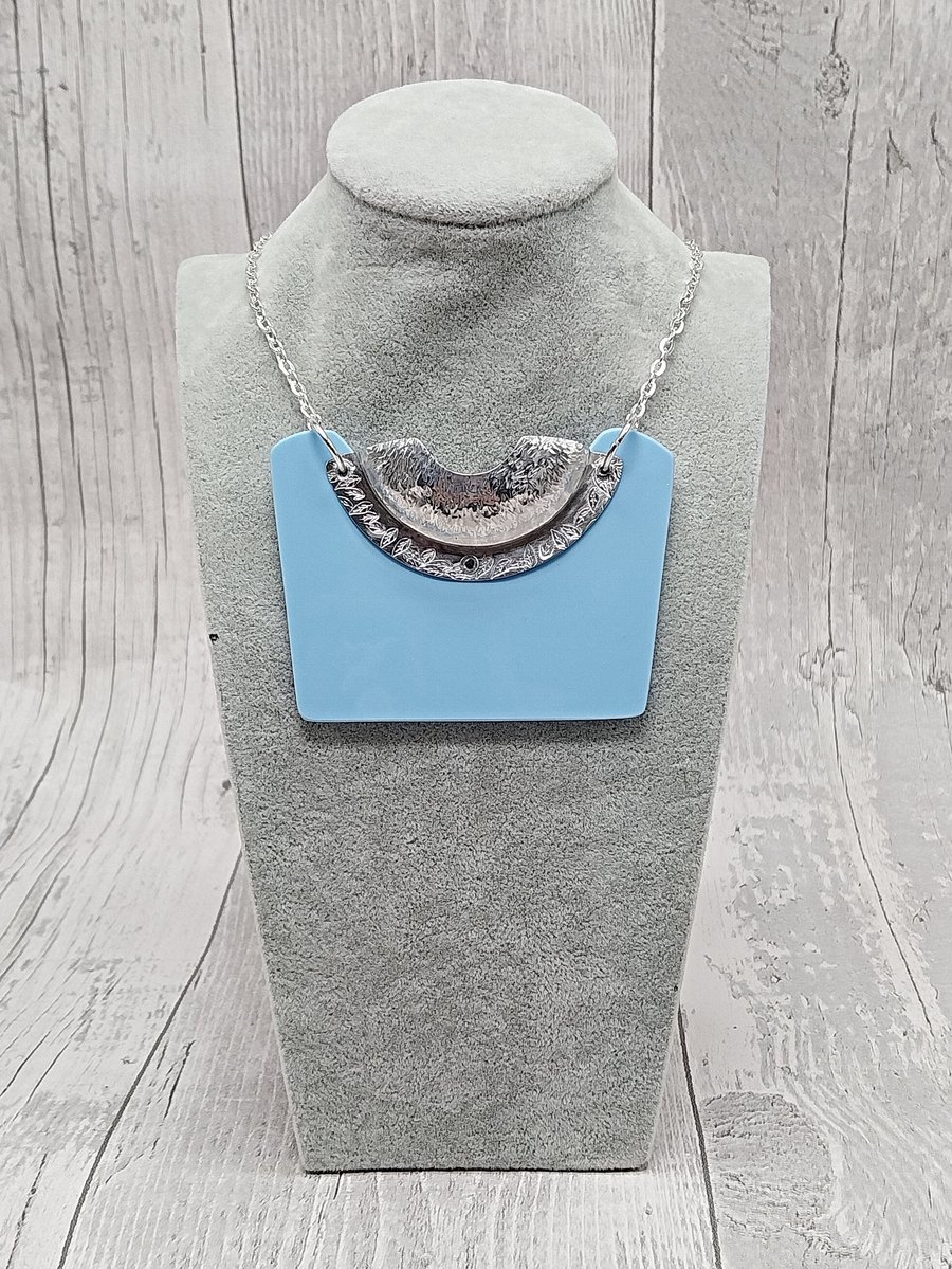 Recycled Aluminium Drink Can Base, Blue Square Acrylic Shape Necklace Pendant