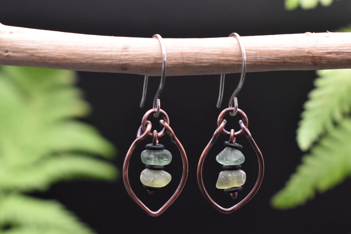 Highland Sea Glass, Copper & Sterling Silver Earrings