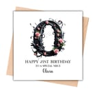 Any Initial - Pink Rose Initial Happy Birthday Card
