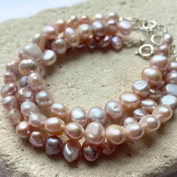 Boho Pastel Pink Freshwater Pearl Bracelet - 6-8mm