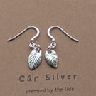 Fine Silver Leaf Drop Earrings, Organic Textured Botanical Dangles