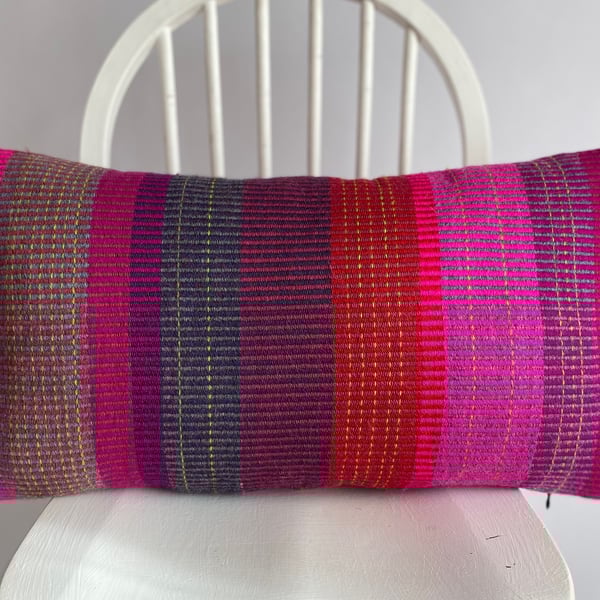 A Hand woven 100% wool cushion, designed and made by Yvonne Skelton