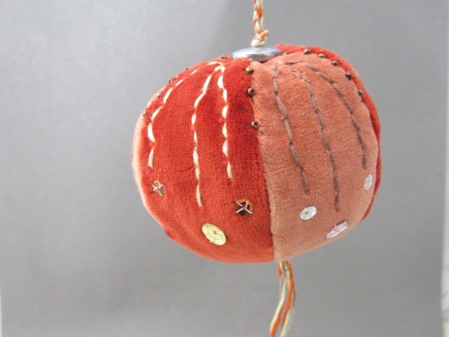 Beaded Orange Velvet Hanging Bauble