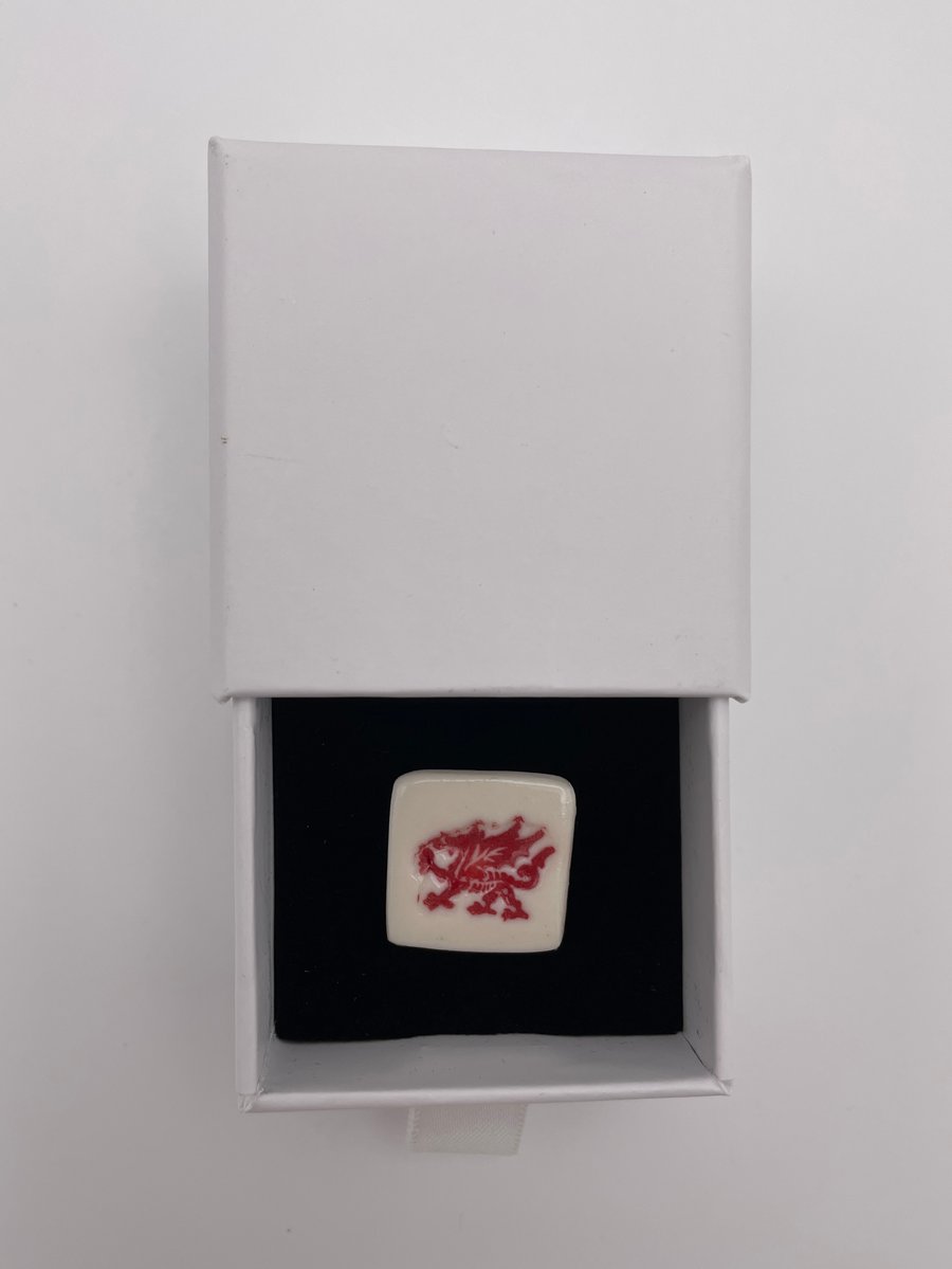 Porcelain Welsh Dragon lapel pin