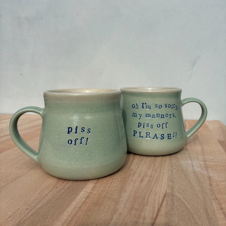 SECONDS Handmade ceramic mug "piss off"