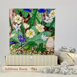 Spring birthday card - primrose violet ivy wood anemone