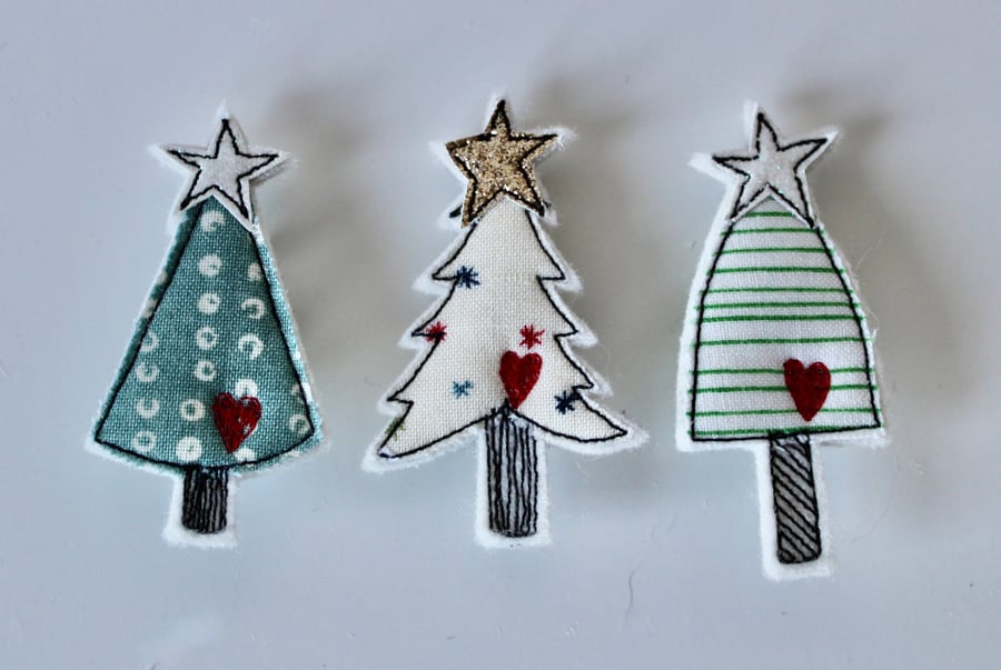 Set of Three Christmas Tree - Handmade Brooches