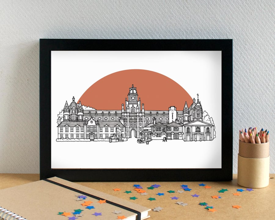 Egham Landmarks Skyline Art Print
