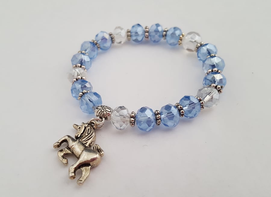 Child's sparkly blue and silver unicorn bracelet - 2001407U