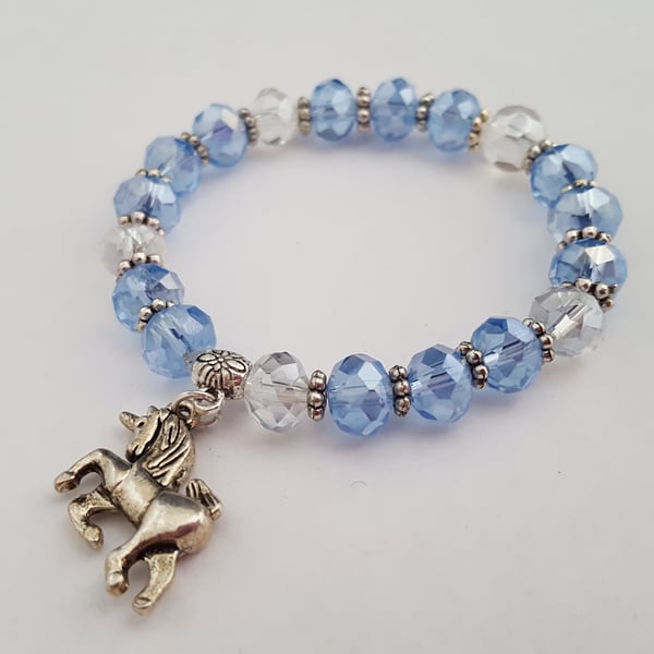 Child's sparkly blue and silver unicorn bracelet - 2001407U