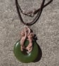 Wire wrapped jade green donut pendant - Image 1