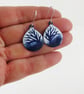 Navy and white oval teardrop dangle earrings in copper and enamel with trees - Image 6