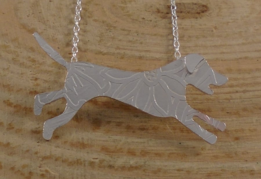 Sterling Silver Floral Running Dog Necklace