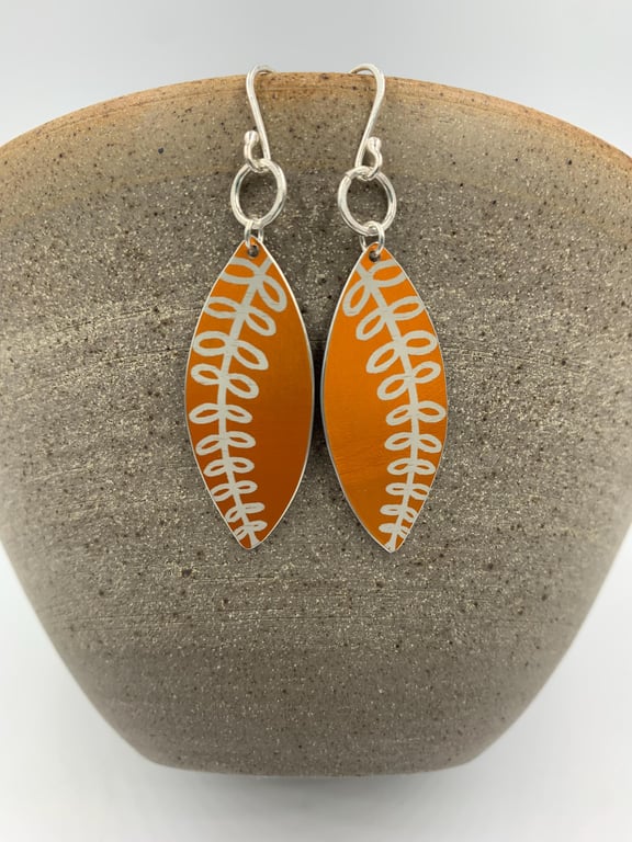 Orange aluminium Fern earrings
