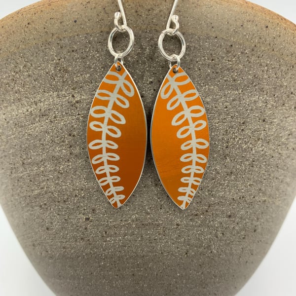 Orange aluminium Fern earrings