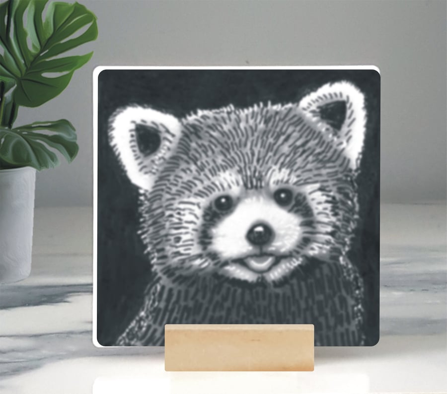 Red Panda Mini Ceramic Tile Art 