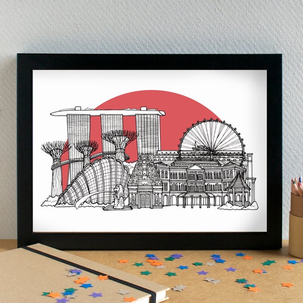 Singapore Skyline Travel Art Print