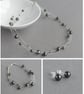 Black Pearl Jewellery Set - Dark Grey Three Strand Necklace, Bracelet and Studs - Image 1