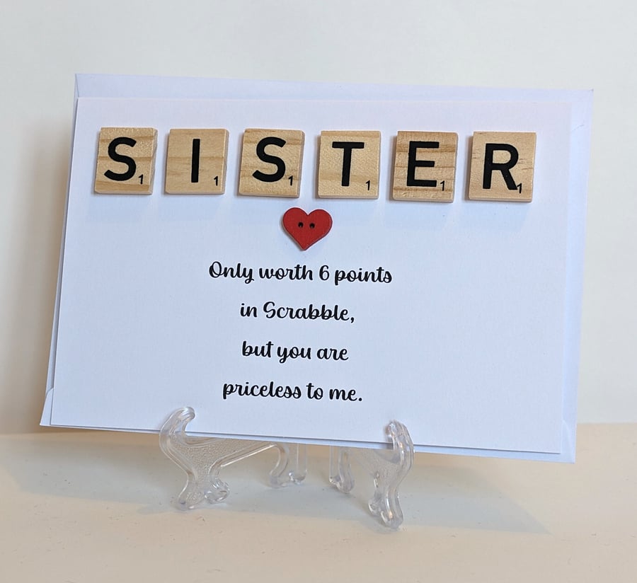 Sister only worth 6 points in Scrabble greeting - Folksy